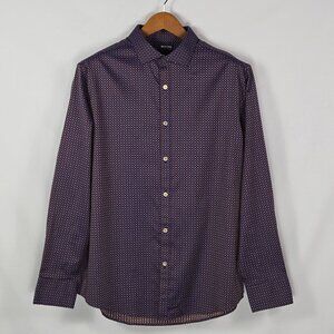 Murano Liquid Luxury L Navy Geometric Button Down Shirt Long Sleeve Dress Casual